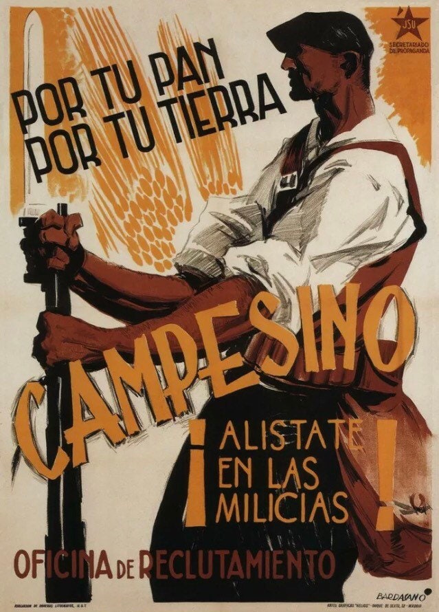 Vintage Propaganda Poster - Spanish Civil War, 'Peasant: 'Assist in the War', 1936