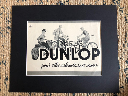 Vintage Advertising Print - Dunlop Scooter and Bicycle Tyres, French 1950s