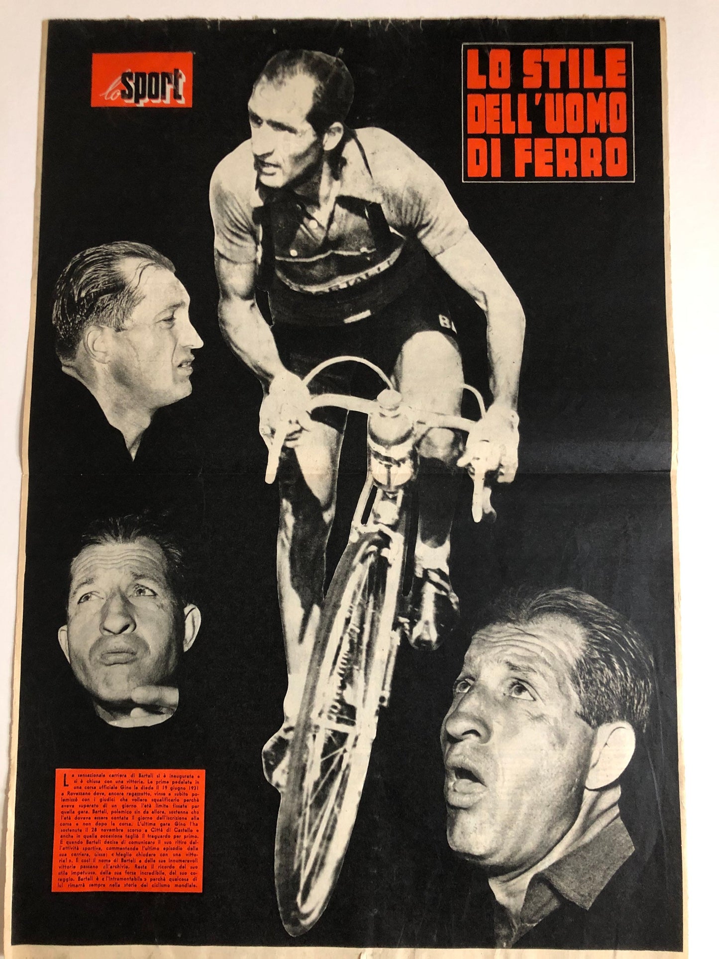 Vintage Cycling Print - Gino Bartali, Original 1953