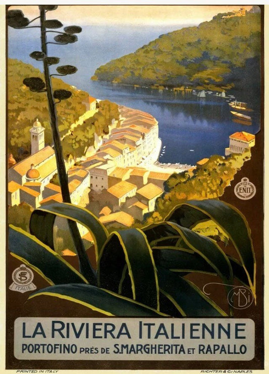 Vintage Travel Poster - Italian Riviera Tourism, 1920