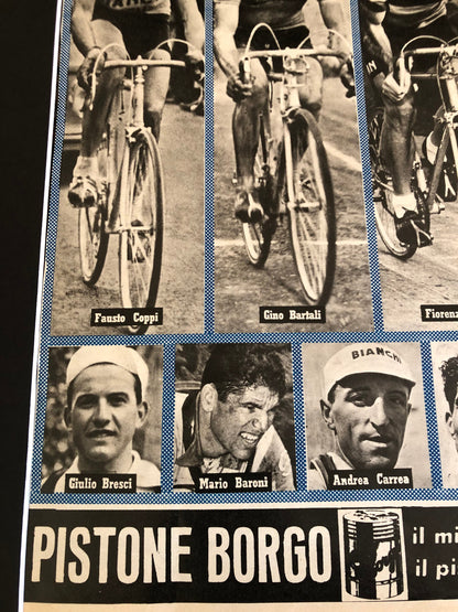 Vintage Cycling Print - Gino Bartali , Fausto Coppi, Original 1953