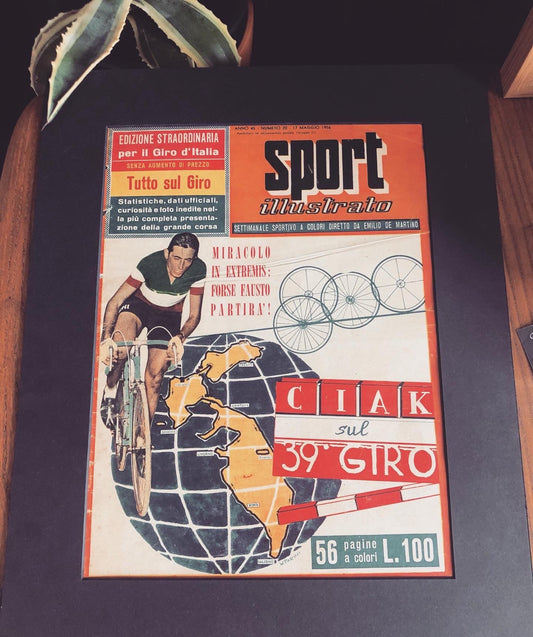 Vintage Cycling Print - Fausto Coppi, Bianchi Italian, Original  1956