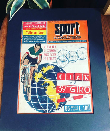 Vintage Cycling Print - Fausto Coppi, Bianchi Italian, Original  1956