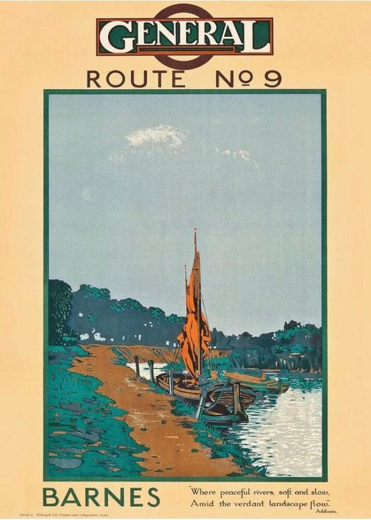 Vintage Advertising Poster - London Transport 'Barnes Route No. 9', 1920s