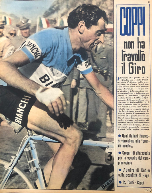 Vintage Cycling Print - Fausto Coppi, Bianchi Original, 1953