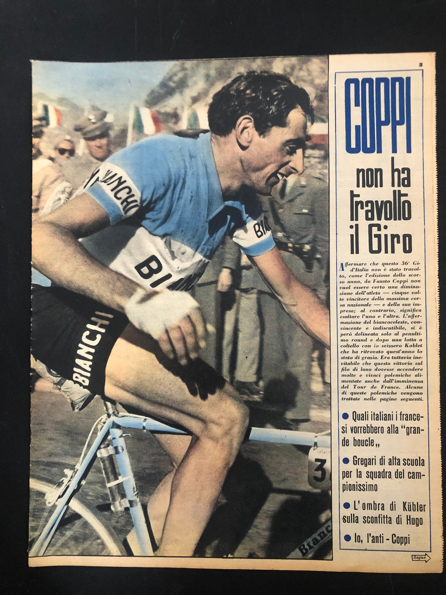 Vintage Cycling Print - Fausto Coppi, Bianchi Original, 1953