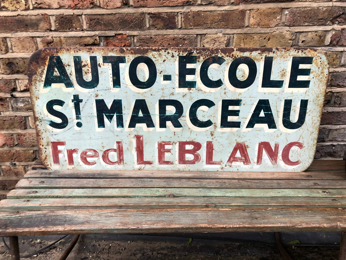 Vintage Advertising Sign - Auto Ecole Fred Le Blanc, St Marceau French 1950s