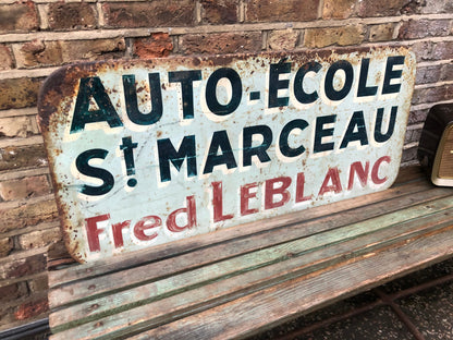 Vintage Advertising Sign - Auto Ecole Fred Le Blanc, St Marceau French 1950s