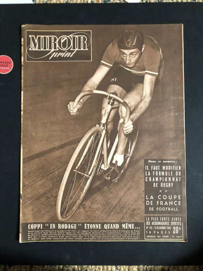 Vintage Cycling Print - Fausto Coppi, Bianchi Pista, Original 1953