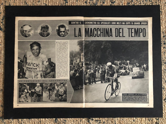 Vintage Cycling Print - 'Il Macchina del Tempo', Fausto Coppi, Bianchi Original, 1953