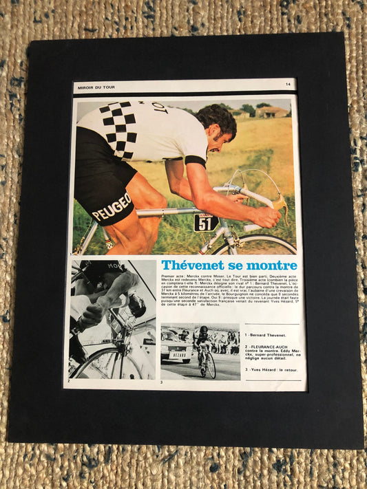 Vintage Cycling Print - Tour de France, Bernard Thevenet/Peugeot, Original  1970