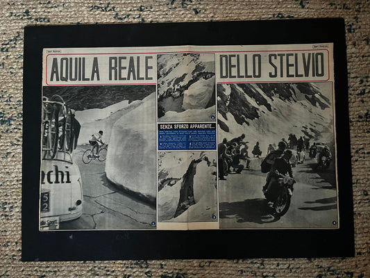 Vintage Cycling Print - Fausto Coppi, Stelvio Pass, Bianchi Original, 1953