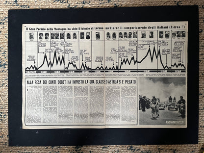 Vintage Italian Cycling Print - Tour de France, Alps Stages, Original, 1953