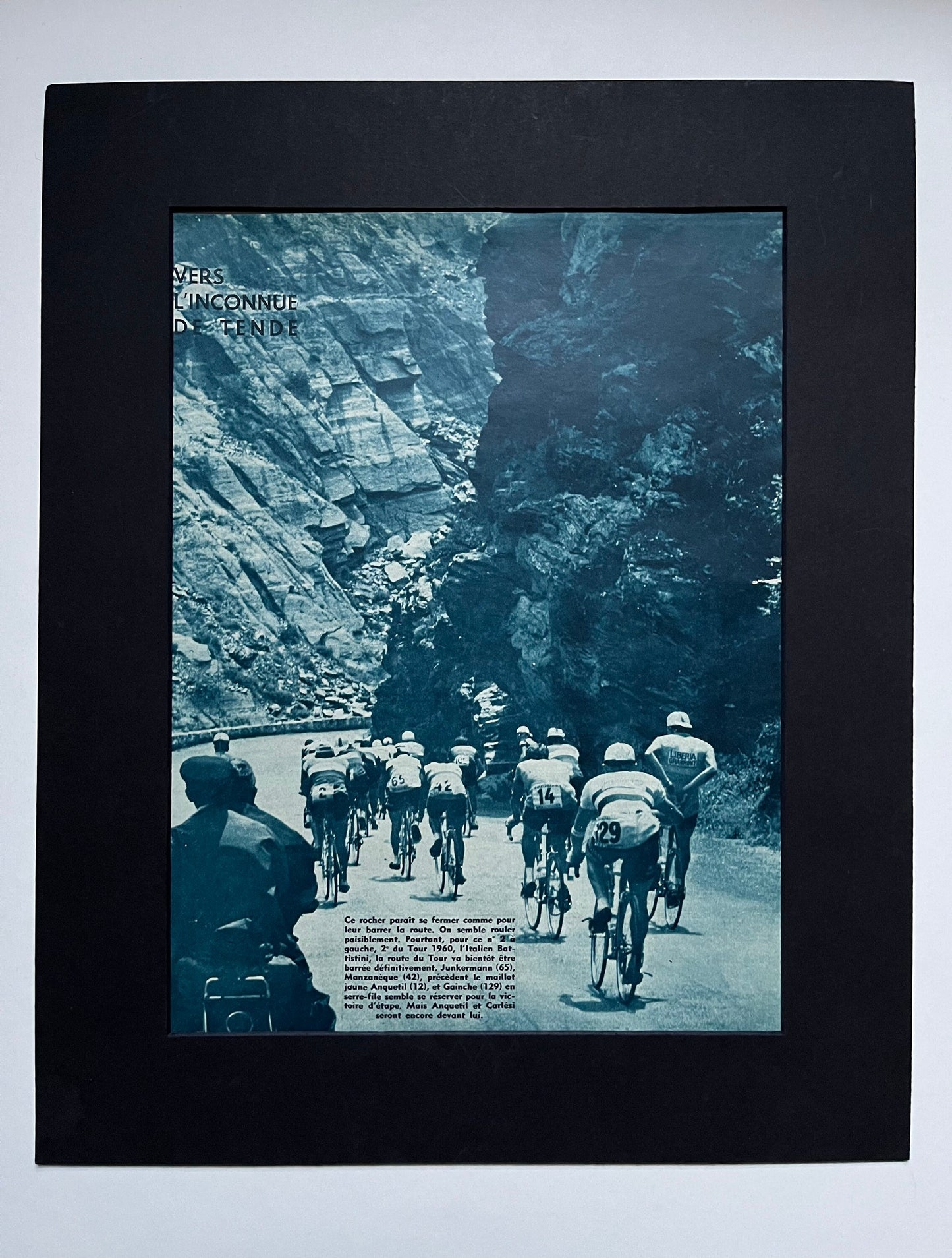 Vintage Cycling Print - Tour de France Mountain Stages, Original early 1960s