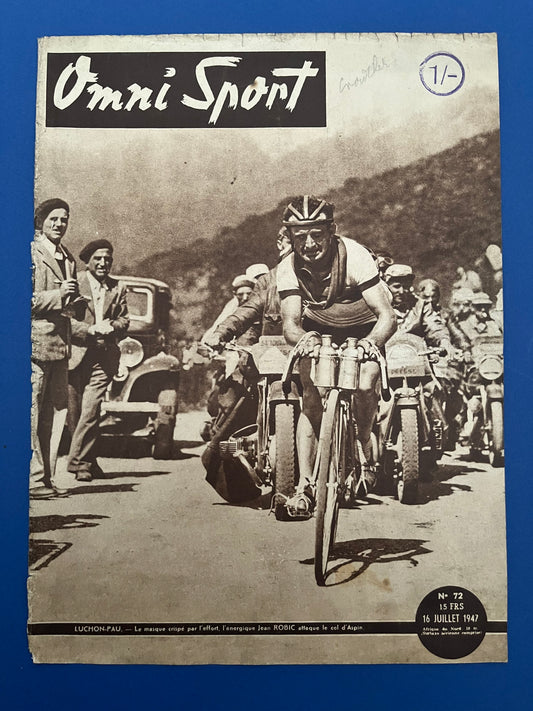 Vintage Cycling Print - Tour de France, Jean Robic, Original 1947