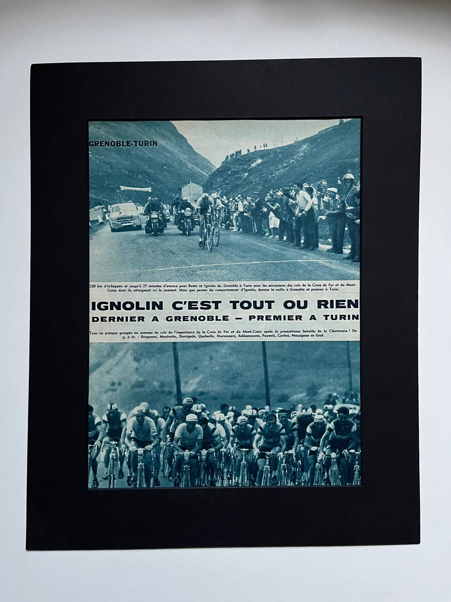 Vintage Cycling Print - Grenoble to Turin, Original 1961