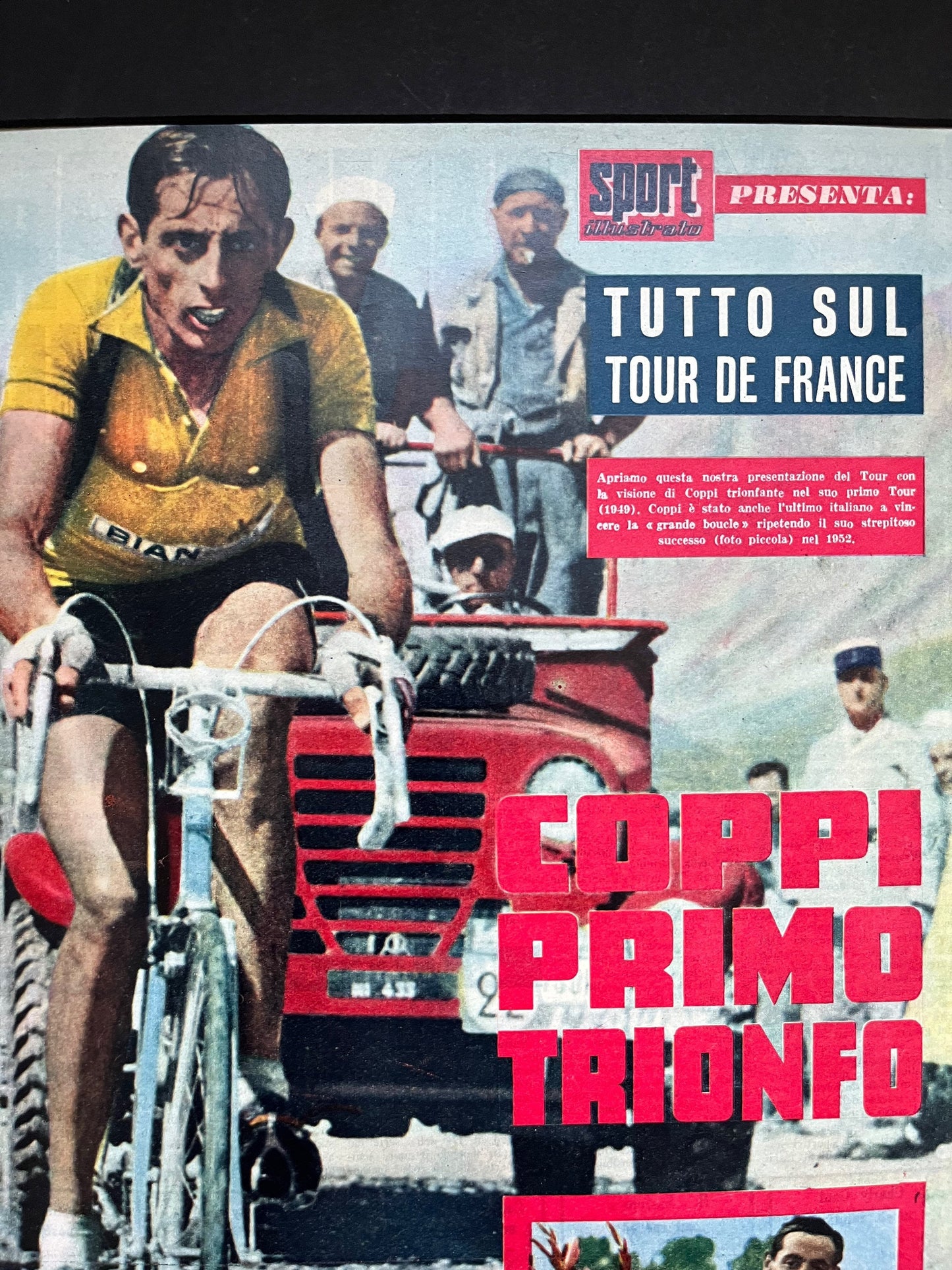 Vintage Cycling Print - Fausto Coppi, 'Coppi Primo Trionfo', Bianchi Original, 1952