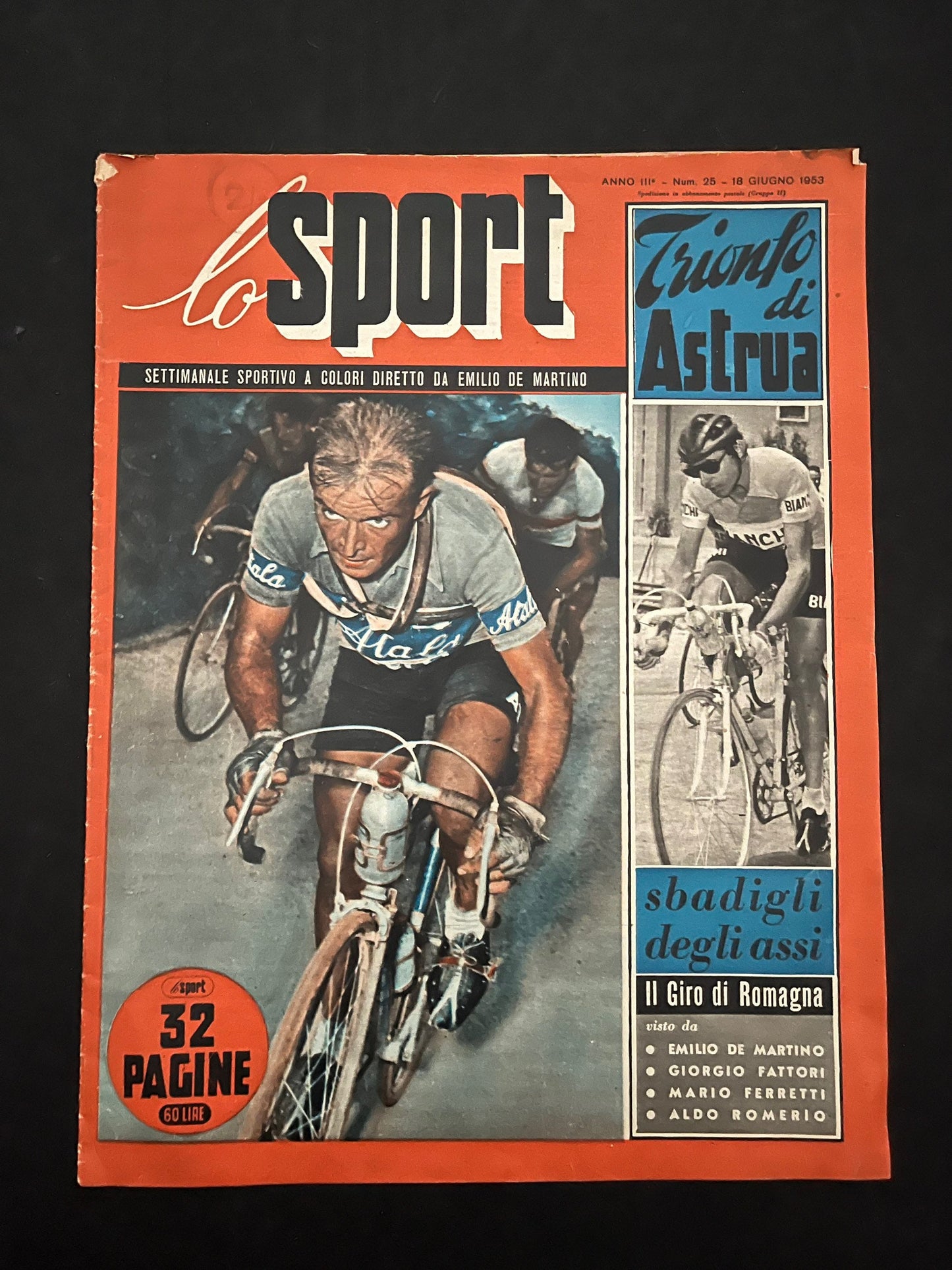 Vintage Cycling Print - Tour de France, Atala/Emilio de Martino, Original 1953