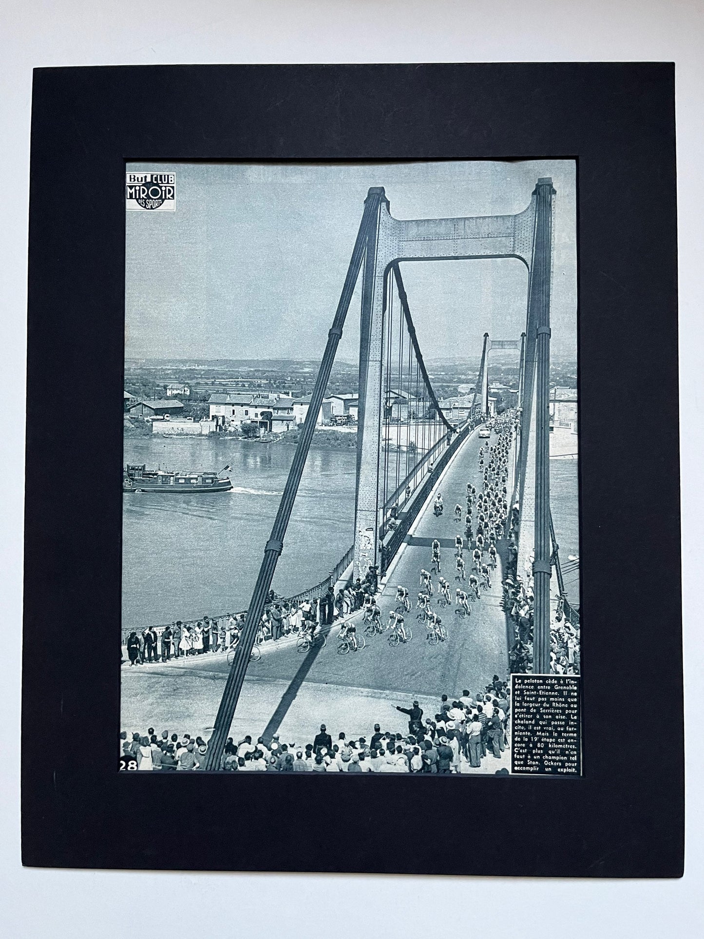 Vintage Cycling Print - Tour de France, Pont de Serrieres Grenoble to St Etienne stage, Original c1961