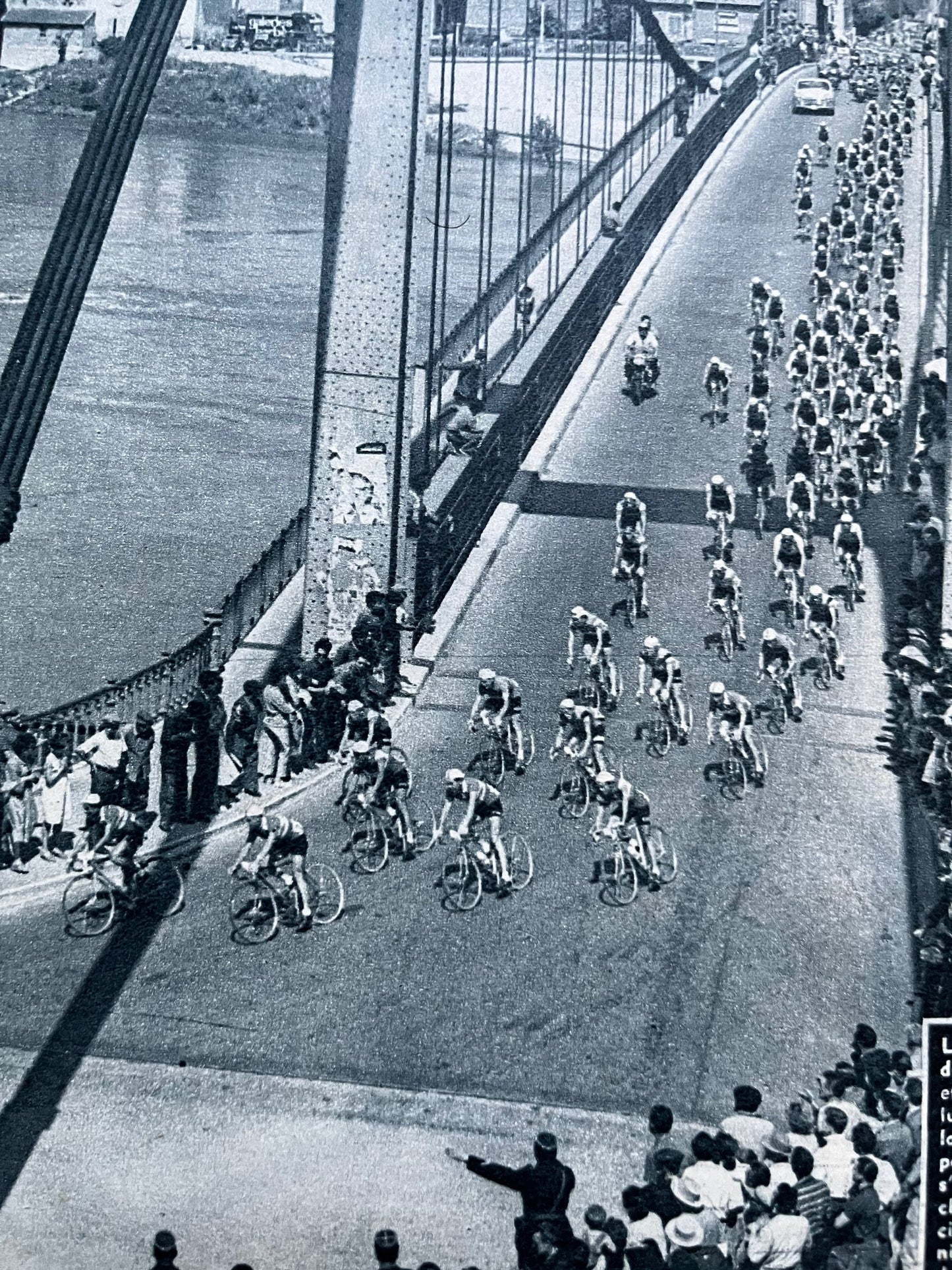 Vintage Cycling Print - Tour de France, Pont de Serrieres Grenoble to St Etienne stage, Original c1961