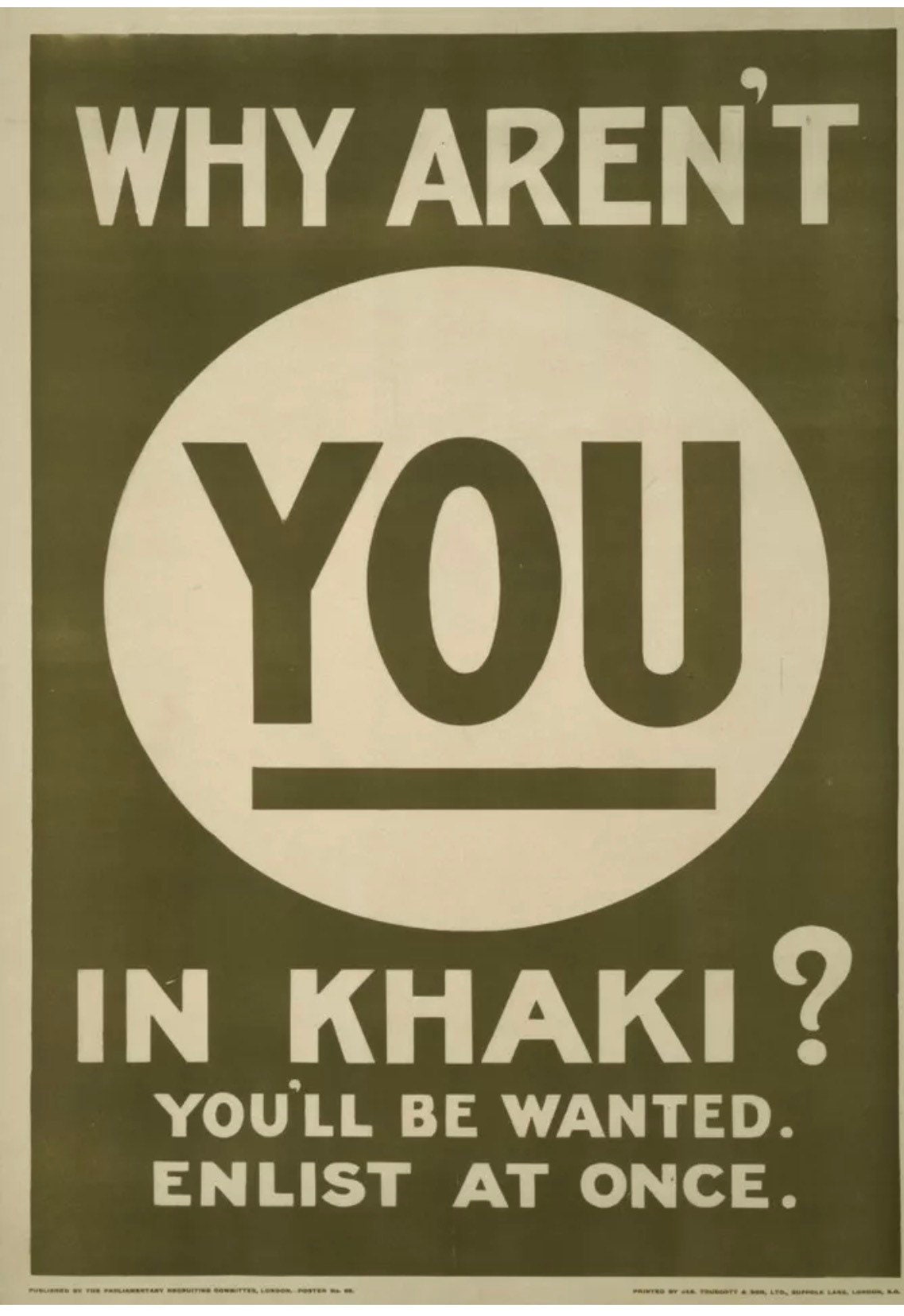 WW2 Propaganda Poster, British, “Why Aren’t You in Khaki”, 1940