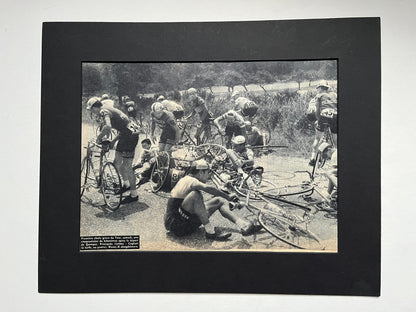 Vintage Tour de France crash cycling print 1959 Peugeot Mercier Bianchi