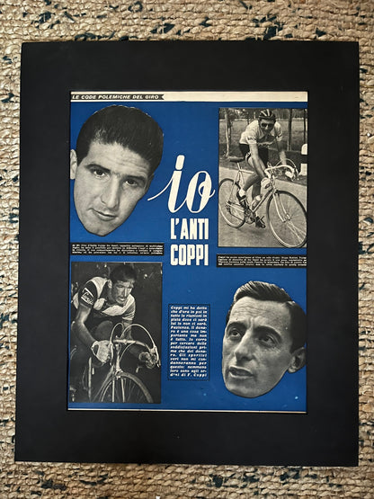 Vintage Cycling Print- Fausto Coppi/Guido de Santi, Original 1953