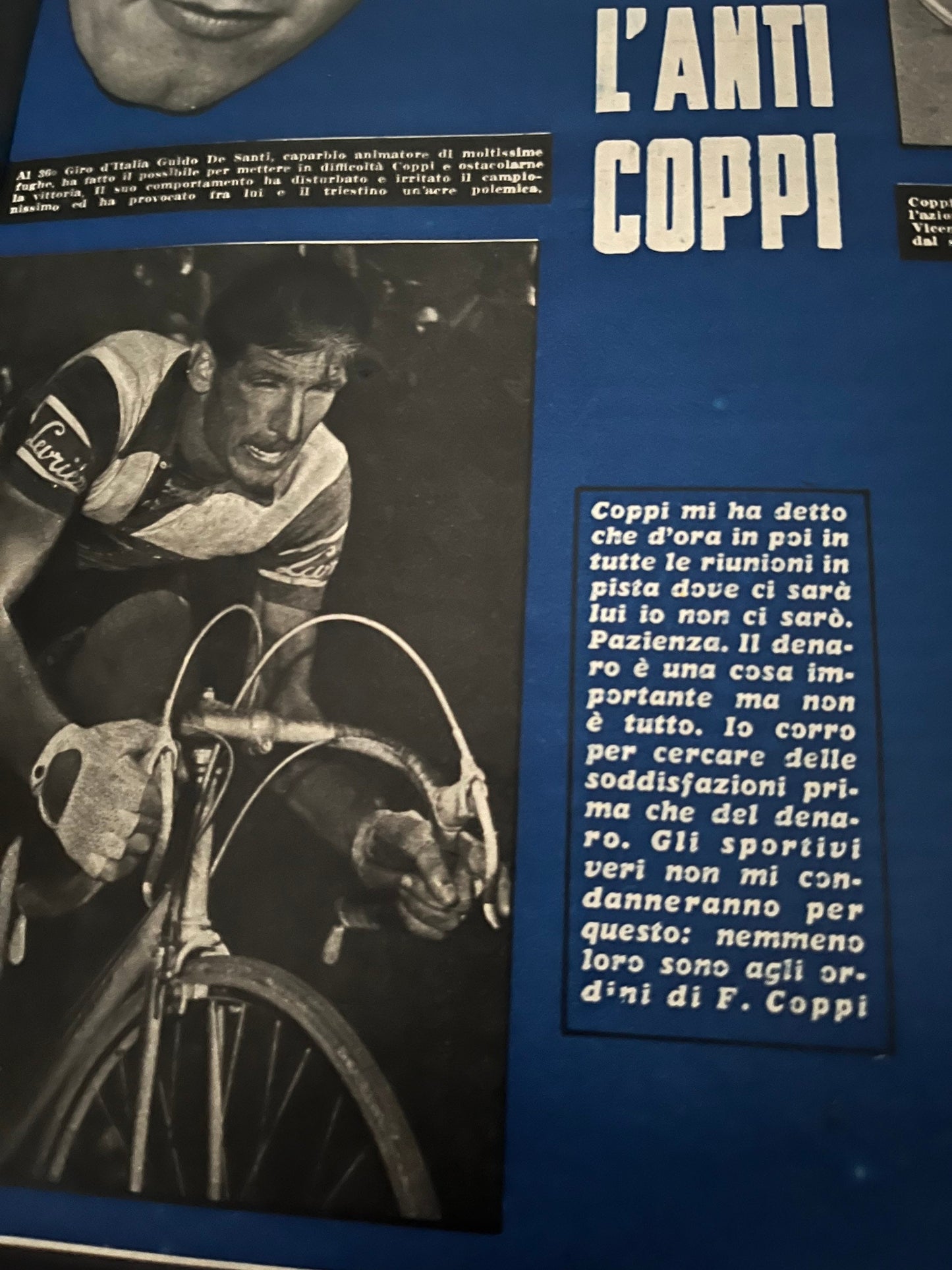 Vintage Cycling Print- Fausto Coppi/Guido de Santi, Original 1953