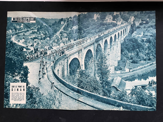 Vintage Cycling Print - Pont de Dinan, Tour de France, Original, 1950s