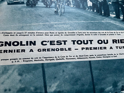 Vintage Cycling Print - Grenoble to Turin, Original 1961