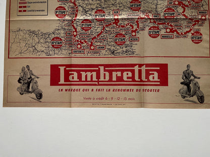 Vintage Cycling Print - Tour de France, Lambretta Route Map, 1953