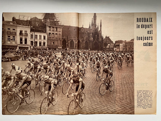 Vintage Cycling Print - Roubaix stage Tour de France, Original 1950s