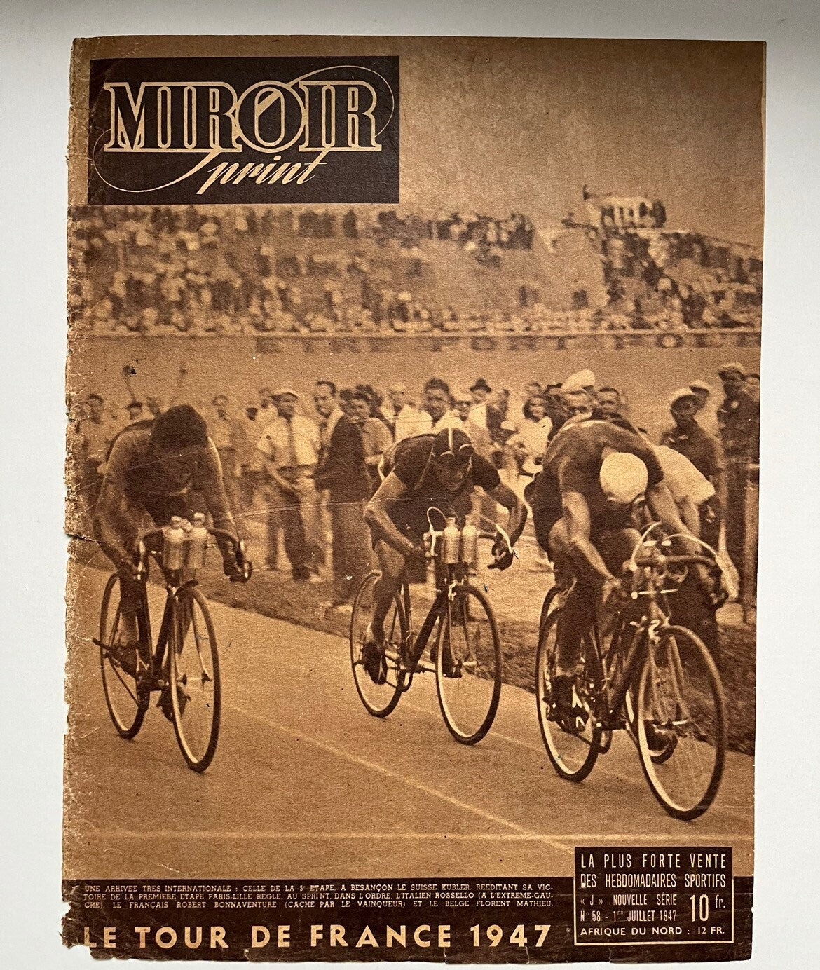 Vintage Cycling Print - Tour de France, Original 1947