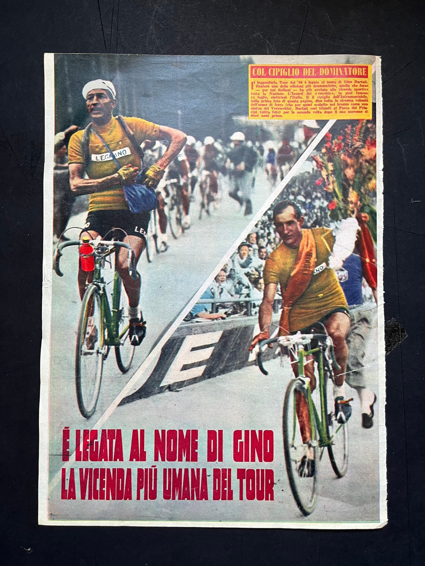 Vintage Cycling Print - Tour de France, Gino Bartali/Legnano, Original 1949