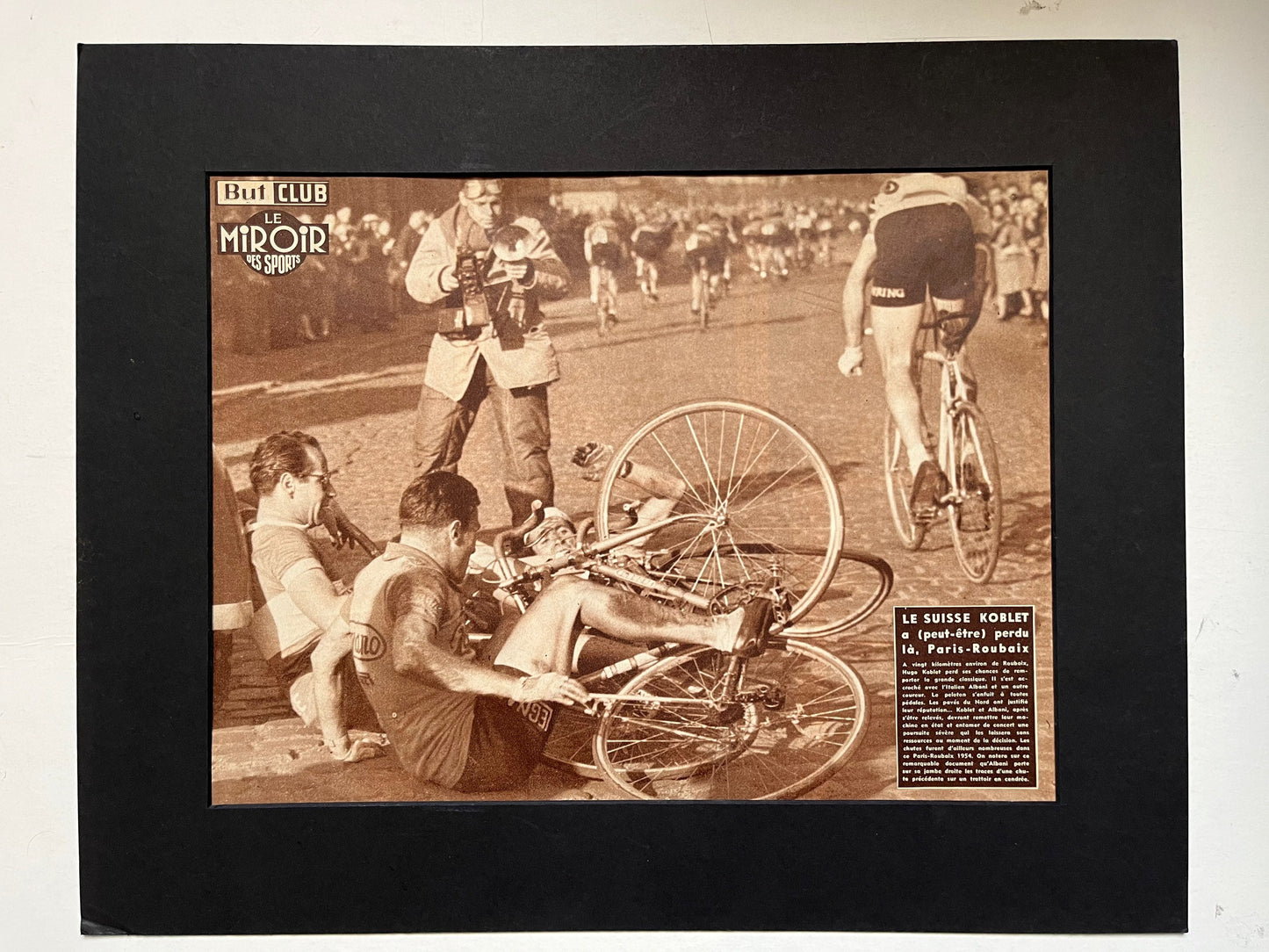 Vintage cycling print - Paris Roubaix crash Hugo Koblet 1951