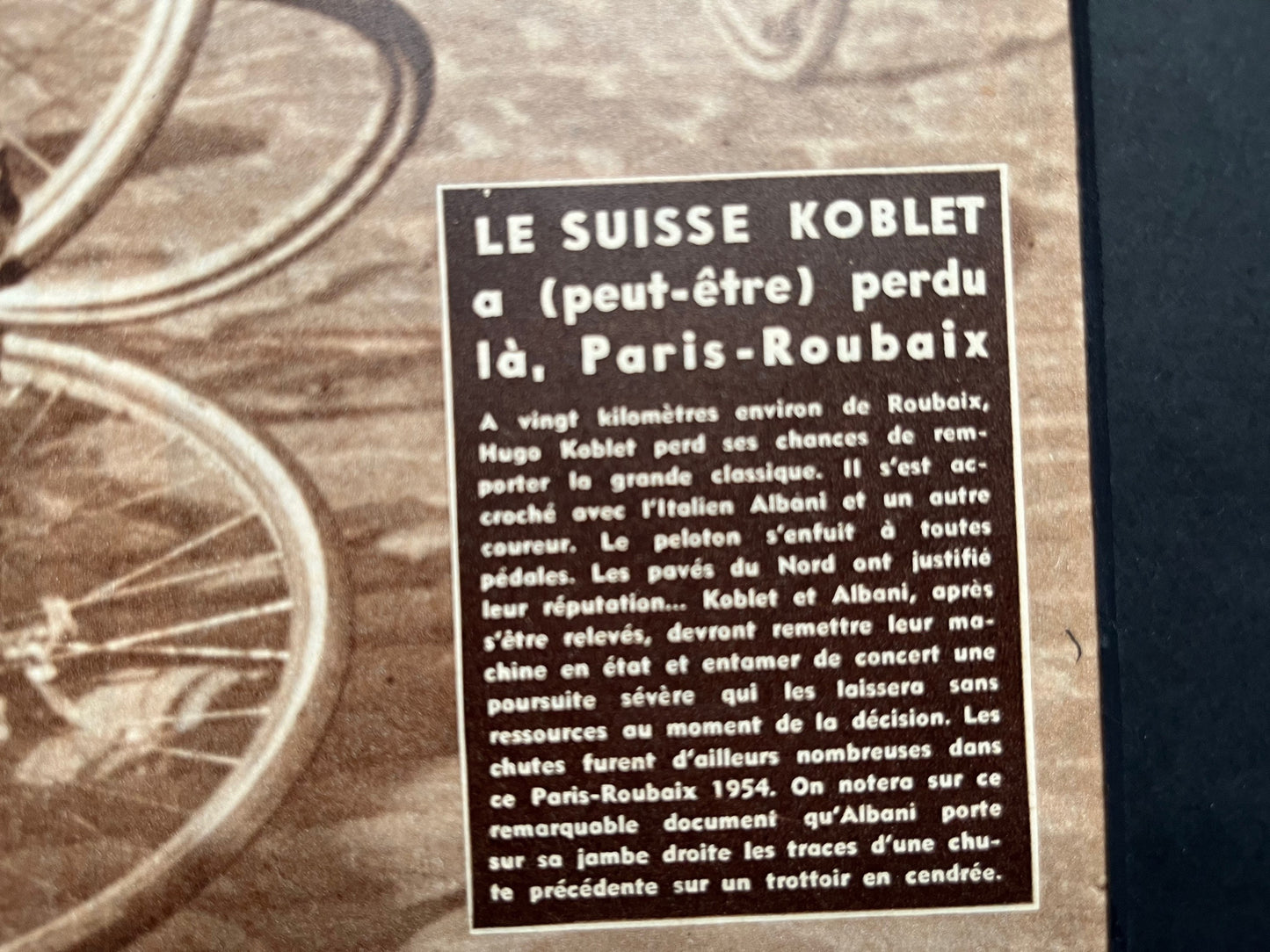 Vintage cycling print - Paris Roubaix crash Hugo Koblet 1951