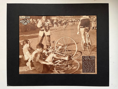 Vintage cycling print - Paris Roubaix crash Hugo Koblet 1951