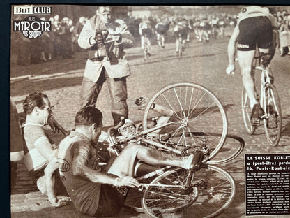 Vintage cycling print - Paris Roubaix crash Hugo Koblet 1951