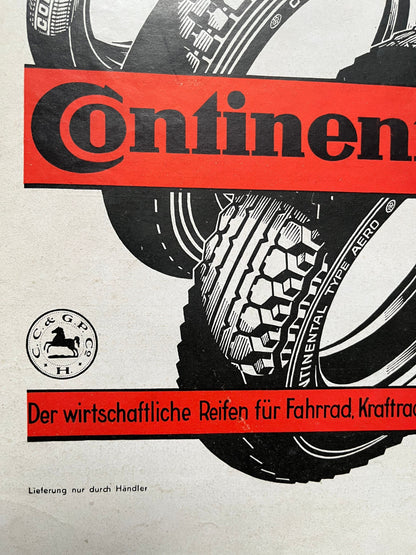 Vintage Advertising Print - Continental Tyres, c1936