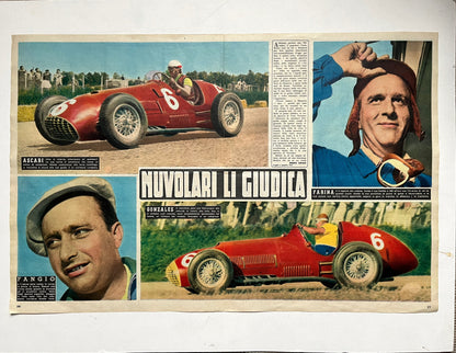 Vintage Italian motor racing original print 1951 Fangio / Farina Ferrari