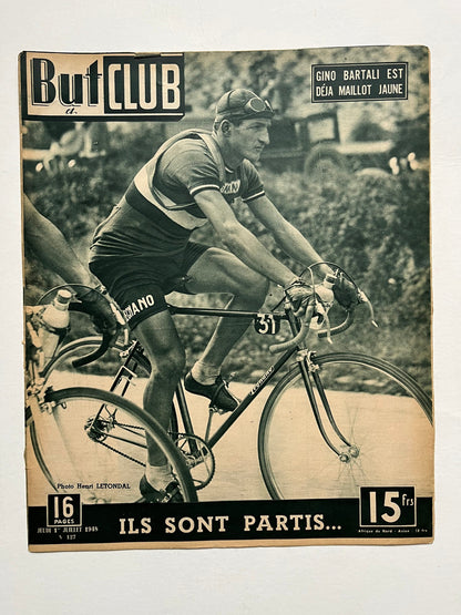 Vintage Cycling Print - Tour de France, Gino Bartali, Maillot Jaune, 1948