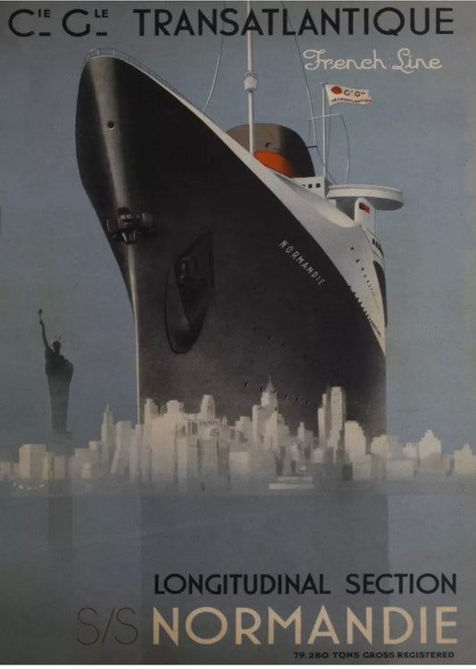 Vintage Cruise Travel Poster - Normandie to USA, c1930s