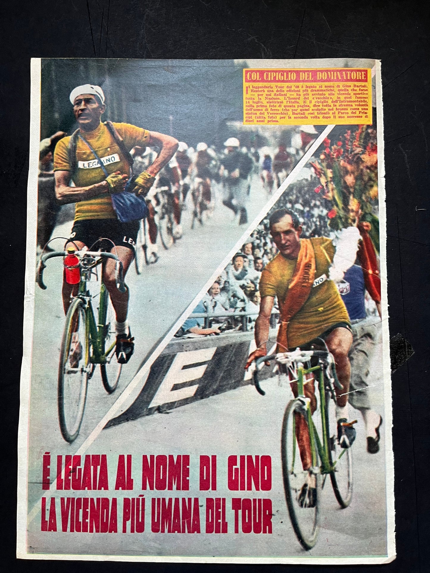 Vintage Cycling Print - Tour de France, Gino Bartali/Legnano, Original 1949