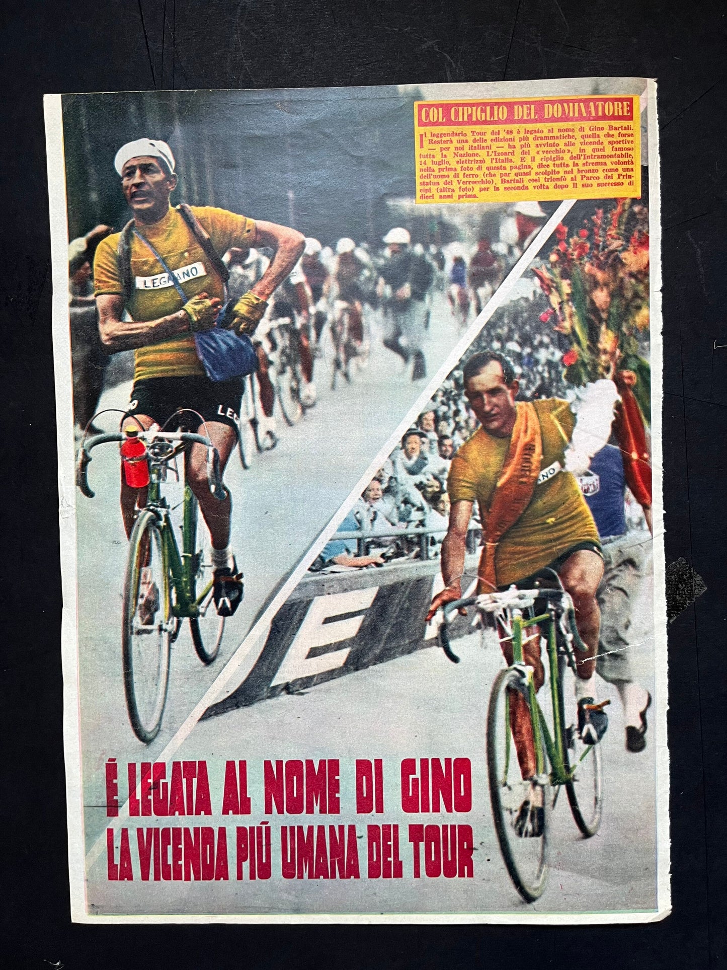 Vintage Cycling Print - Tour de France, Gino Bartali/Legnano, Original 1949