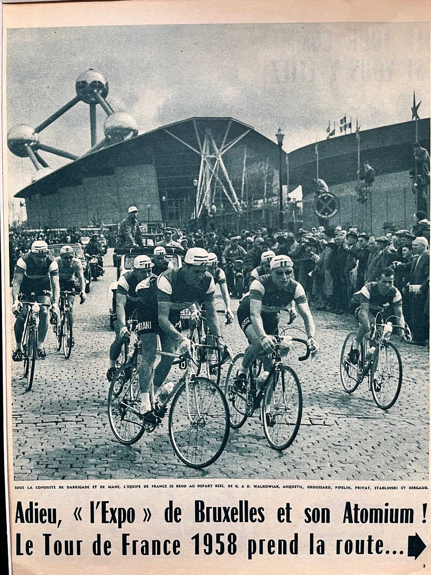 Vintage Cycling Print - Tour de France, Brussels Atomium, Original 1958