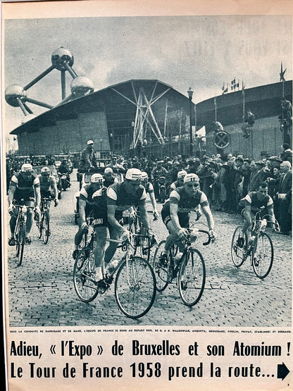 Vintage Cycling Print - Tour de France, Brussels Atomium, Original 1958