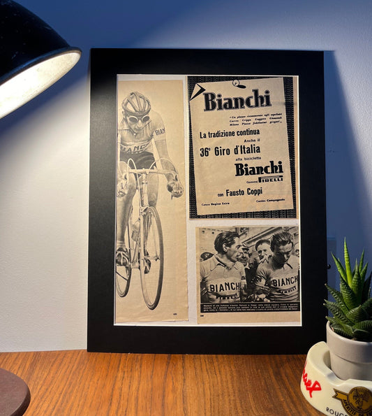 Vintage Cycling Print - Fausto Coppi/Bianchi, Original 1953, Giro d’Italia