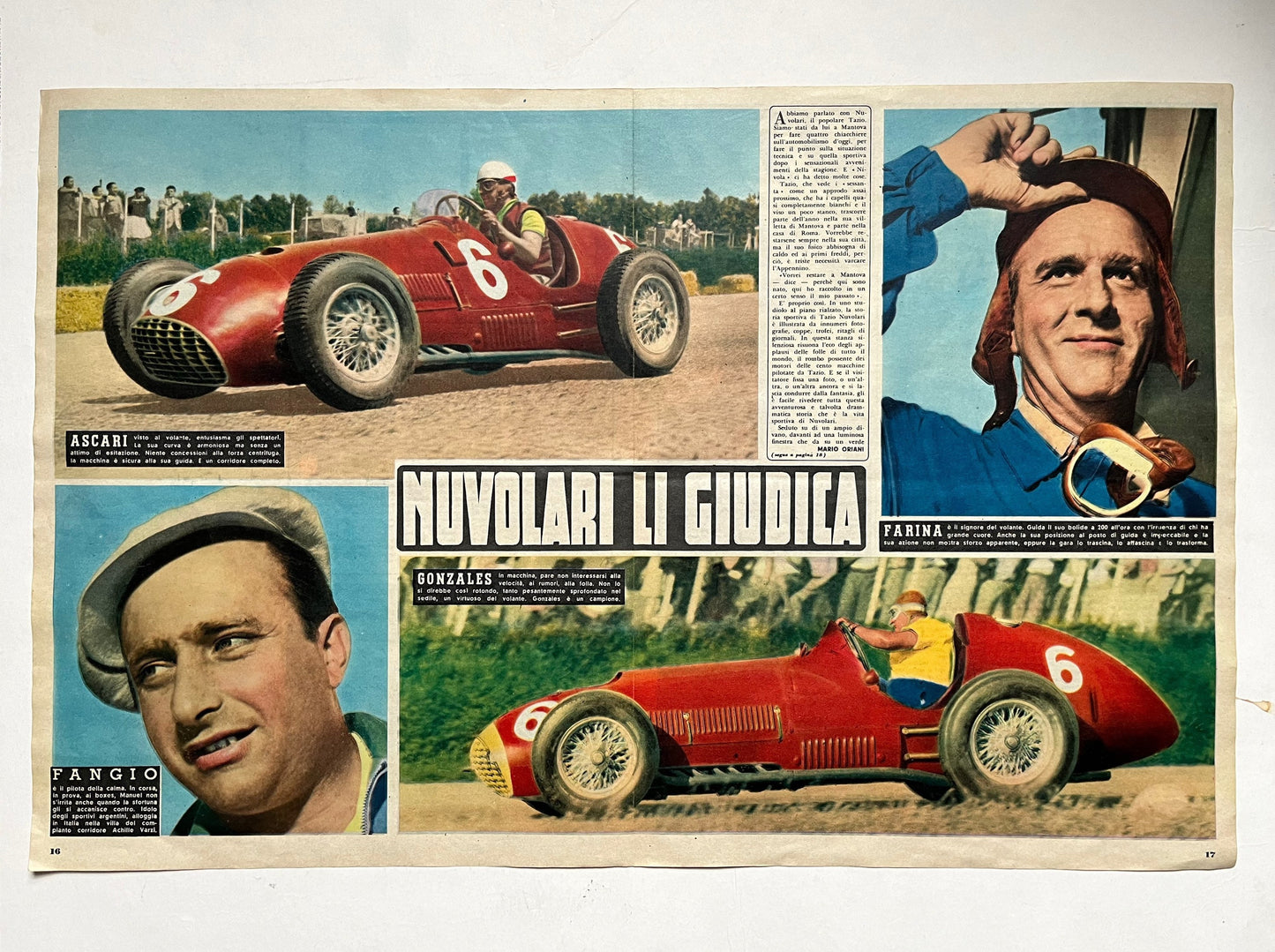 Vintage Italian motor racing original print 1951 Fangio / Farina Ferrari