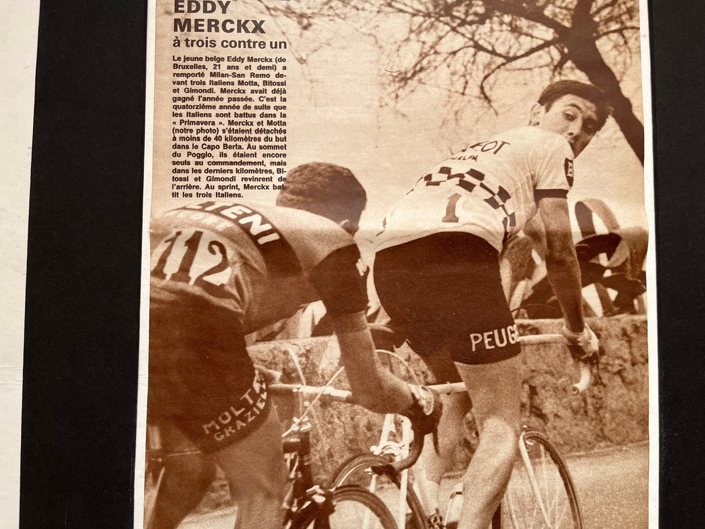 Vintage cycling Print - Eddy Merckx Peugeot Milan - San Remo, Original 1967