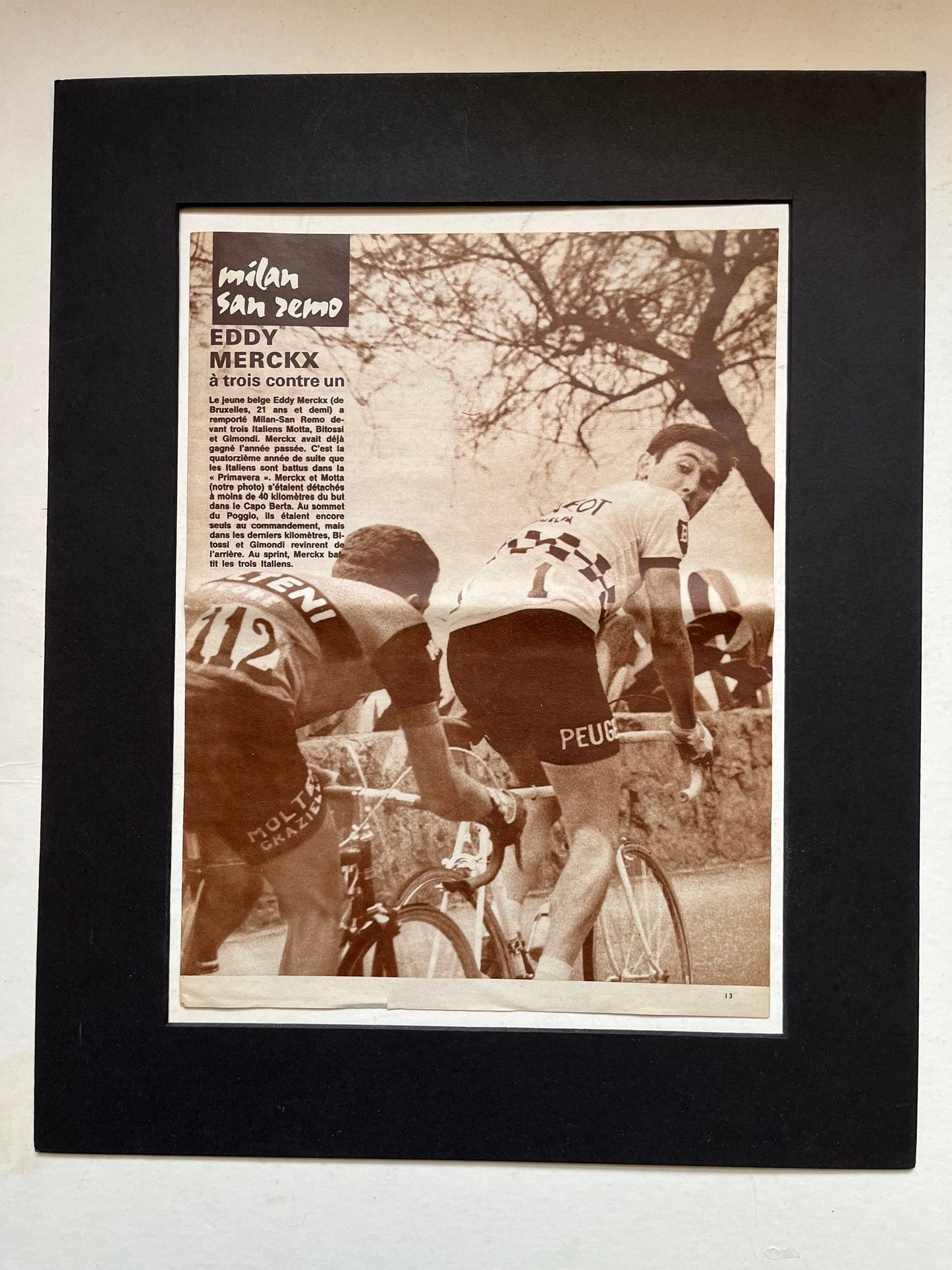 Vintage cycling Print - Eddy Merckx Peugeot Milan - San Remo, Original 1967